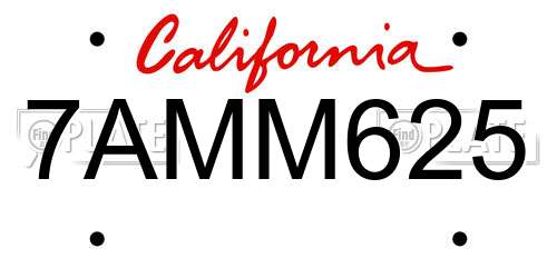 7AMM625 California License Plate