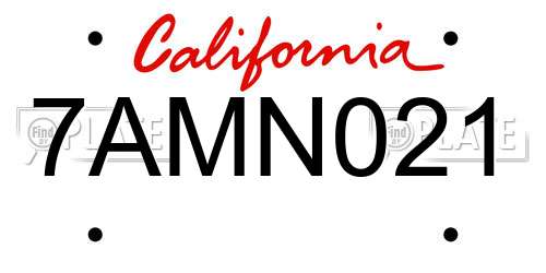 7AMN021 California License Plate