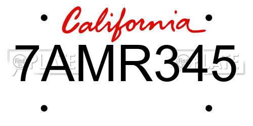 7AMR345 California License Plate