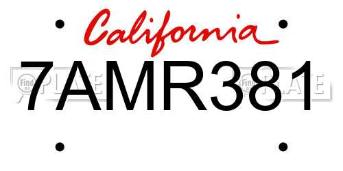7AMR381 California License Plate