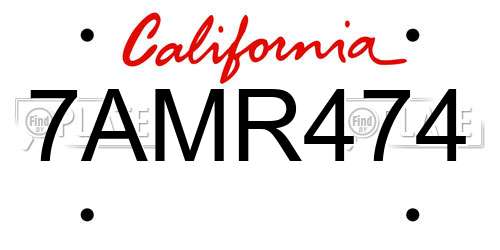 7AMR474 California License Plate