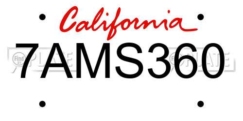 7AMS360 California License Plate