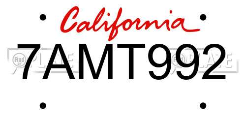 7AMT992 California License Plate