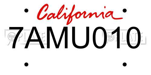 7AMU010 California License Plate