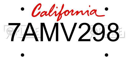 7AMV298 California License Plate