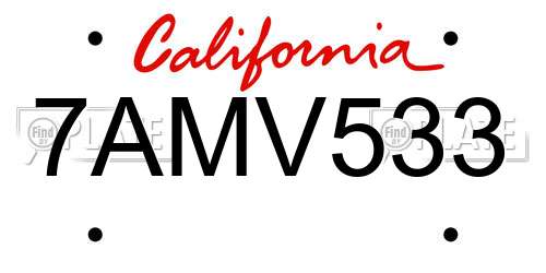 7AMV533 California License Plate