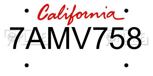 7AMV758 California License Plate