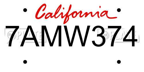 7AMW374 California License Plate