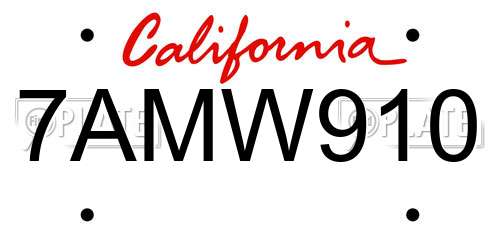 7AMW910 California License Plate