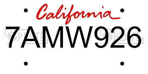7AMW926 California License Plate