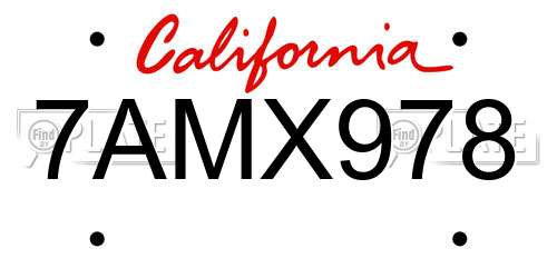 7AMX978 California License Plate