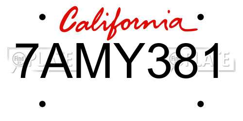 7AMY381 California License Plate