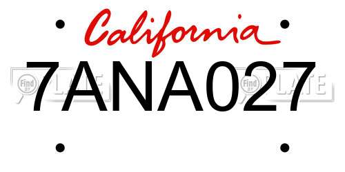 7ANA027 California License Plate