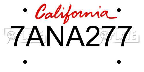 7ANA277 California License Plate