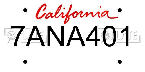 7ANA401 California License Plate
