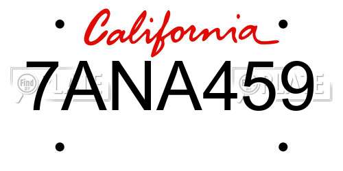7ANA459 California License Plate