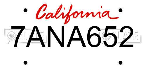 7ANA652 California License Plate