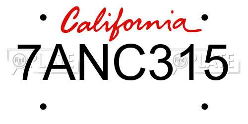 7ANC315 California License Plate