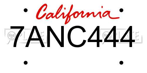 7ANC444 California License Plate