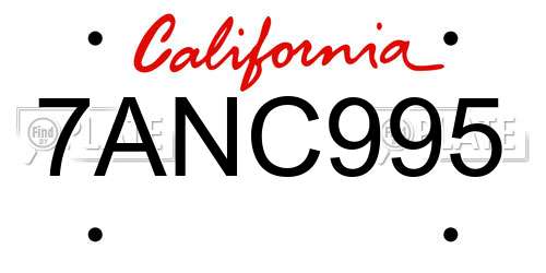 7ANC995 California License Plate