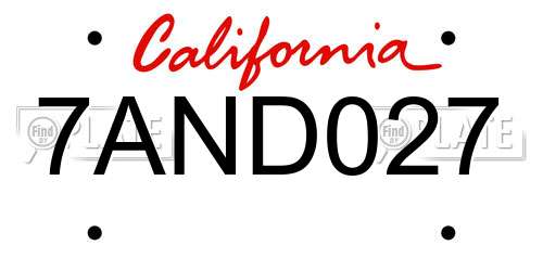 7AND027 California License Plate