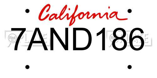 7AND186 California License Plate