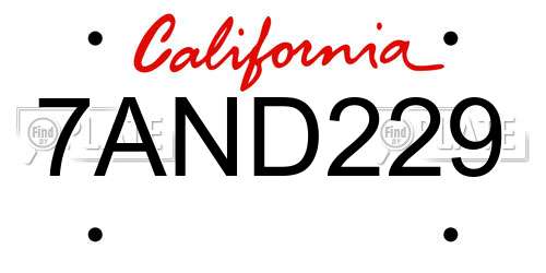 7AND229 California License Plate