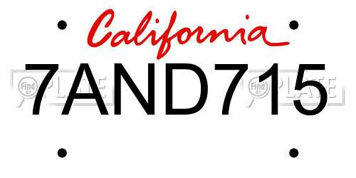 7AND715 California License Plate
