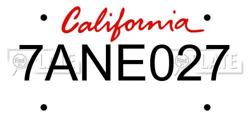 7ANE027 California License Plate