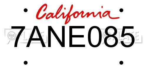 7ANE085 California License Plate