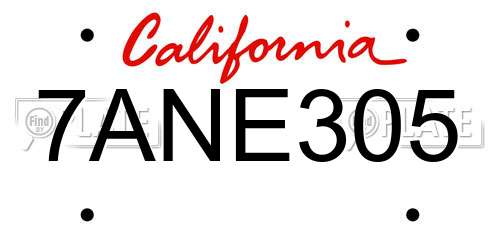 7ANE305 California License Plate