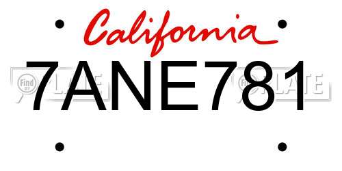 7ANE781 California License Plate