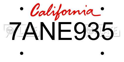7ANE935 California License Plate