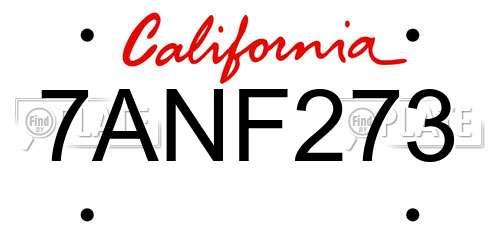7ANF273 California License Plate