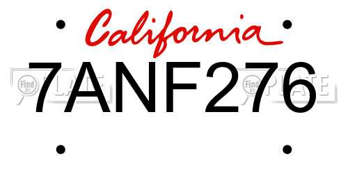 7ANF276 California License Plate