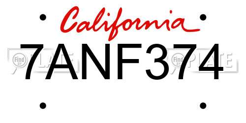 7ANF374 California License Plate