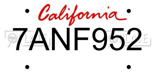 7ANF952 California License Plate