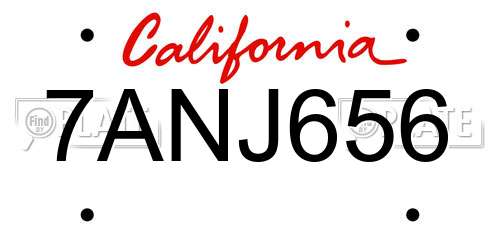 7ANJ656 California License Plate