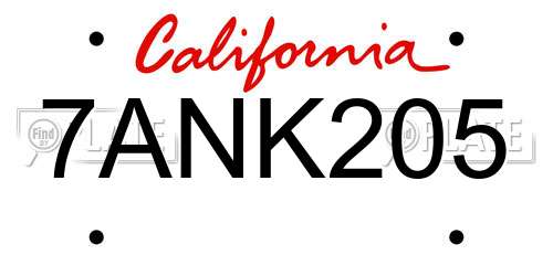 7ANK205 California License Plate