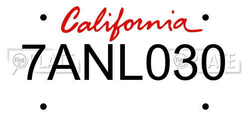 7ANL030 California License Plate