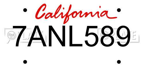 7ANL589 California License Plate