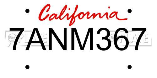 7ANM367 California License Plate