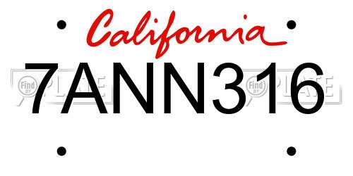 7ANN316 California License Plate