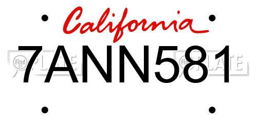 7ANN581 California License Plate