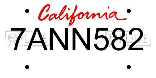7ANN582 California License Plate