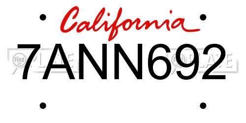 7ANN692 California License Plate