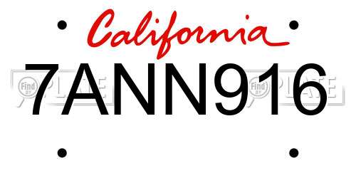7ANN916 California License Plate