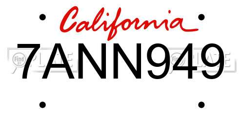 7ANN949 California License Plate