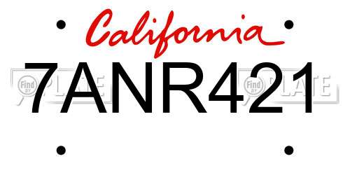 7ANR421 California License Plate