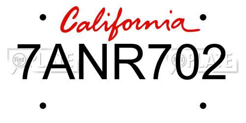 7ANR702 California License Plate